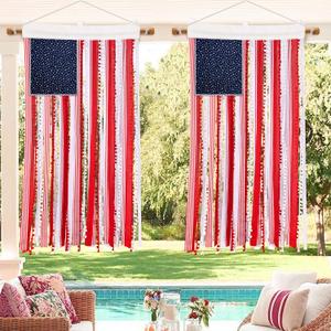 Deloky 2 Pcs 4th of July Rag American Flag Banner, 4 x 2.3 Ft Vintage Patriotic USA Flag Banner, Independence Day Retro American Flags Bunting for Outdoor Garden Yard Home Party Decoration