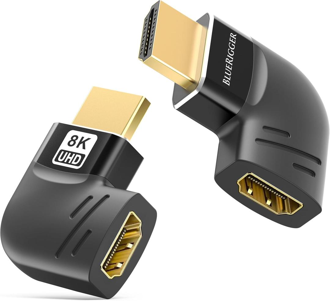BlueRigger HDMI 90 and 270 Degree Adapter (2-Pack, 8K 60Hz Right Angle HDMI 90 Degree Adapter, Male to Female L-Shaped Right & Left Angled Elbow Connector)- Compatible with HDTV, Laptop, PS5, PS4