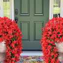 2Pcs Artificial Flowers for Outdoors - Red Realistic Faux Silk Bougainvillea Flowers, Fake Hanging Plants for Porch Patio Balcony Decoration