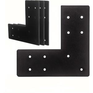 4pcs Heavy Duty Flat L Shape Flat Post Brackets, 7.5x7.5' Black, Steel, Wall Mount, Knee Braces, Decorative Shelf Brackets