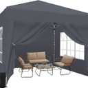 10x10 Pop Up Canopy Tent with Sidewalls x 4 – Easy Setup Canopy Tent, Waterproof, UV-Resistant, Portable with Carry Bag for Outdoor Events, Camping, and Backyard Parties – Dark Gray