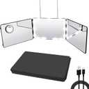 JANMPASK LED 3 Way Mirror for Hair Cutting, Adjustable 360 Trifold Barber Mirror Self Hair Cutting with 3 Color Temps LED Light & Telescoping Hooks for Makeup, Shaving & Styling