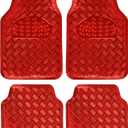 BDK Metallic Chrome Car Floor Mats All-Weather Universal Fit Automotive Floor Mats for Cars SUVs, Floor Mats for Trucks, Car Mats Full Set Front & Rear, Non-Slip Backing - Red