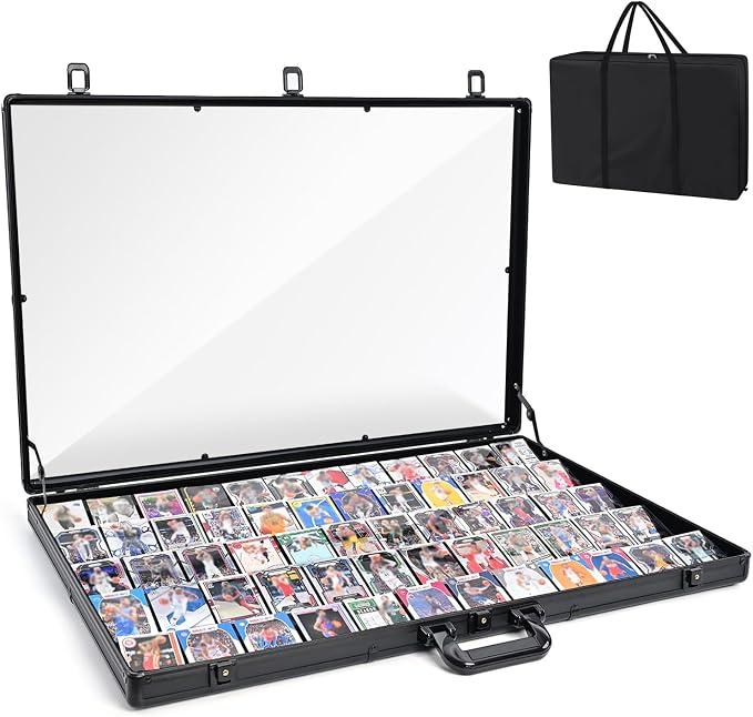 Card Show Display Case with Carry Bag–34"x22" Card Vendor Display case Large Aluminum Locking Tabletop Showcase for Trading, Sports Cards, for TCG Cards & Collectibles Exhibitions, Black