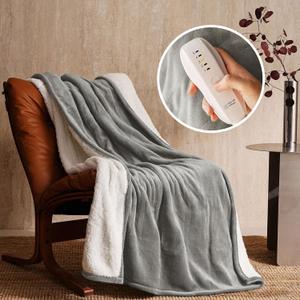 JET'S HOME Heated Blanket 50"x60" - ETL&FCC Certified Flannel Electric Blanket Machine Washable Heating Throw with 5 Heating Levels 3 Hours Auto-Off Overheating Protection (Grey) (50x60")