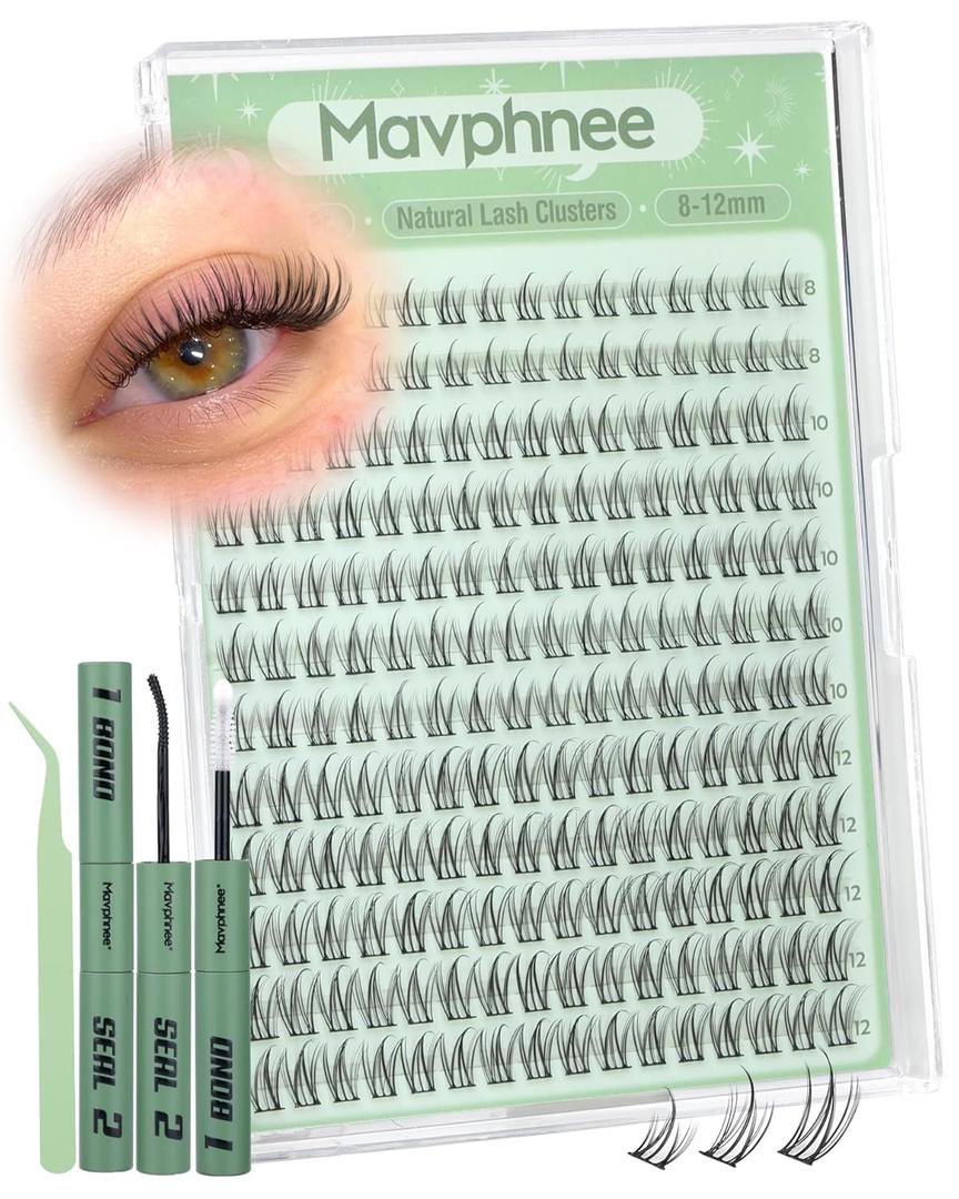 8-12MM Natural Lash Clusters Kit Short Cluster Eyelash Extensions Kit CC Curve Wispy Eyelash Clusters 192PCS Fairy Individual Lashes Waterproof Lash Bond and Seal Kit DIY Lashes