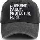 Husband Daddy Protector Hero Hat, Adjustable Cotton Embroidered Fathers Day Birthday Gifts for Dad Baseball Cap (Gray), One Size