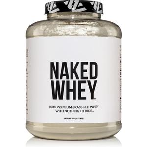 NAKED Whey 5LB 100% Grass Fed Unflavored Whey Protein Powder - Only 1 Ingredient, NSF Certified, Undenatured, Gluten Free, Soy Free, Promote Muscle Growth and Recovery - 76 Servings