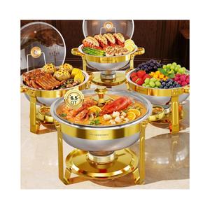 Chafing Dishes for Buffet with Glass Lid, 6.5QT 4 Pack Round ,GoldLarge Capacity, Rolled-edge, Stainless Steel Buffet Servers and Warmers, Food Warmers for Parties, Weddings, Catering