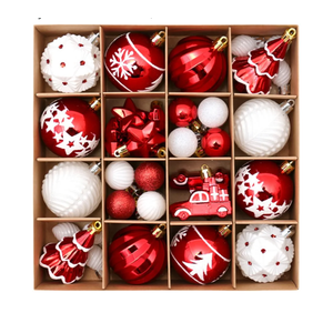 42Pcs Christmas Tree Decorations Ornament Set, Colorful Shatterproof Plastic Baubles Hanging Ornaments Xmas Tree Ball for Christmas Holiday Party Home Decoration, Red White
