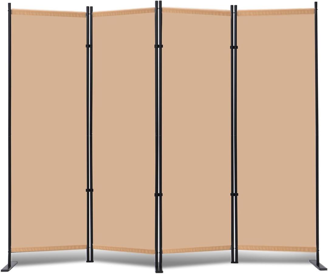 RANTILA 4 Panel Room Divider, 6 FT Folding Privacy Screen with Wide Feet, Freestanding Partition for Room Separation, Portable Room Divider Panel, 89" W x 71" H, Beige