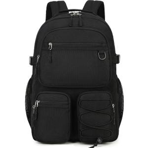 Lohol Water Resistant Daypack with Mulitiple Pockets for School Travel Outdoor College, 15.6 inch Laptop Backpack for Men and Women (Black)