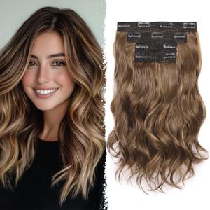 Clip in Hair Extensions - 14 Inch Wavy Synthetic Hair Extensions Clip ins (Color: 22H10#)