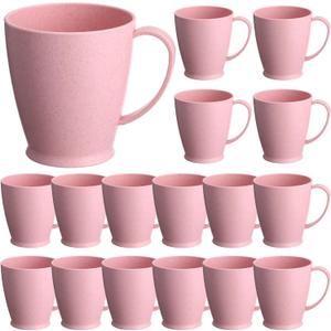 Zopeal 16 Pack Wheat Straw Plastic Coffee Cups Mugs 10 Oz Reusable Plastic Cup Mug with Handle Lightweight Microwavable Dishwasher Safe Unbreakable for Tea Milk Water Juice Coffee (Nordic Pink)