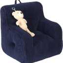 Kids Bean Bag Chair with a Plush Bear, Comfy Toddler Chair for Boys and Girls, Dark Blue