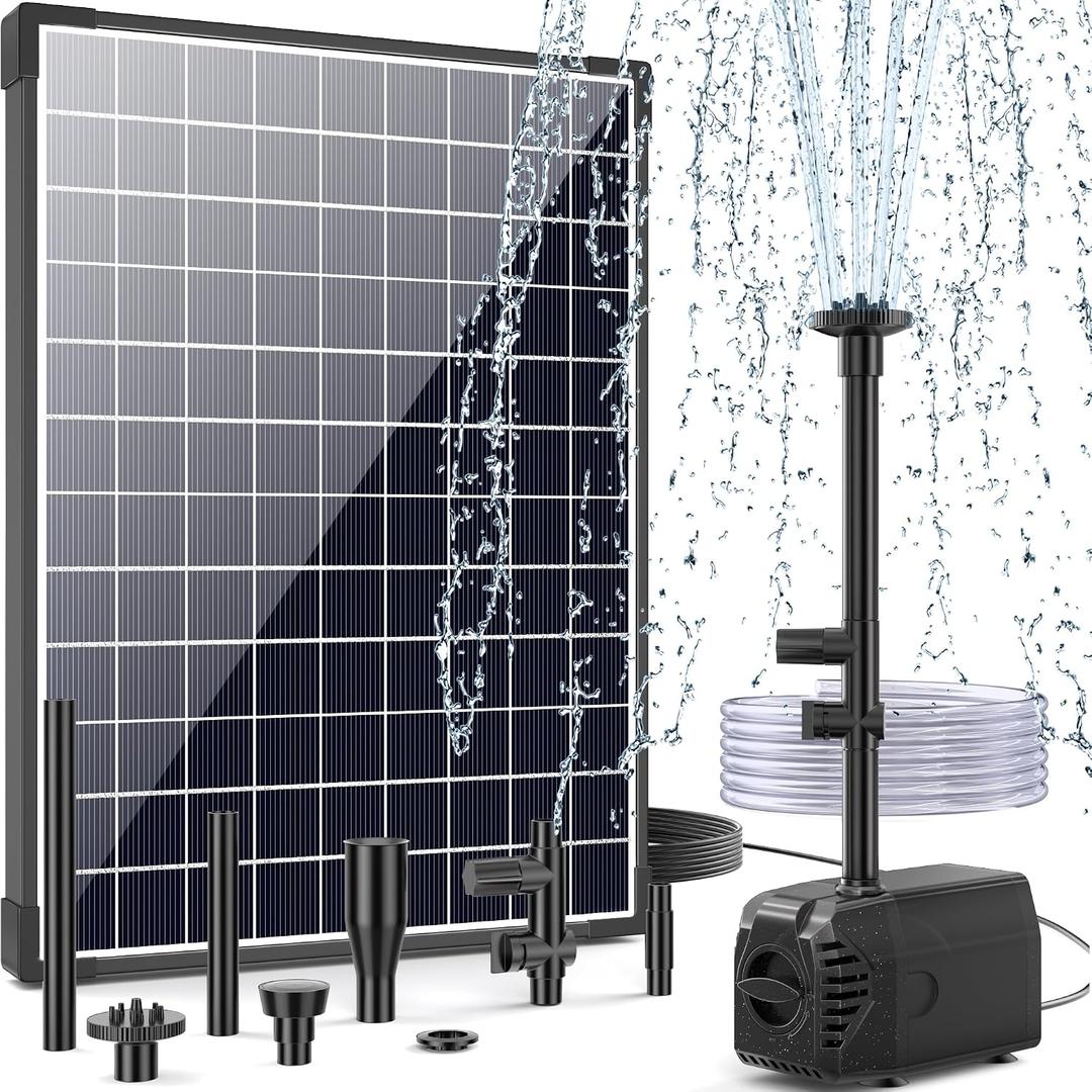 POPOSOAP 25W Solar Water Fountain Pump, Solar Water Pump with Flow Adjustable, Pond Pump with Water Shortage Protection & Diverter Valve & 16.5FT Cord for Ponds, Garden, Waterfall, Hydroponics-P125H