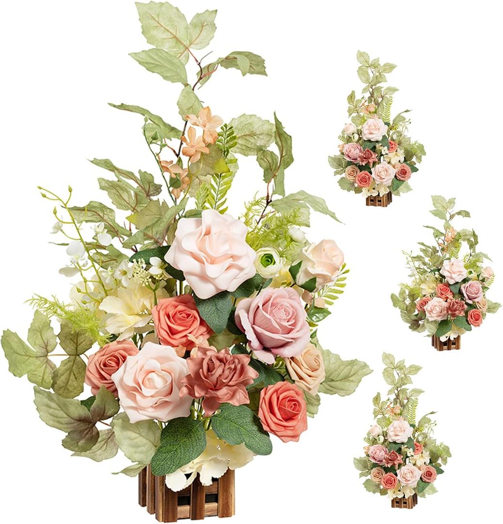 Ling's moment 17.5" Tall Standing Artificial Flowers Arrangements 4pcs Fall Wedding Aisle Runner Chair Decorations Blush & Pink Centerpieces for Ceremony Reception Rose Floral Party Outdoor (Pk-blush Garden)