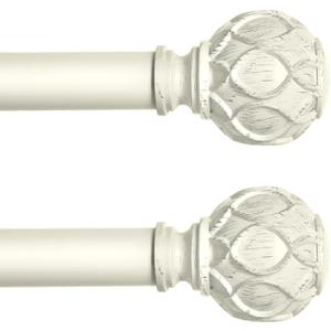 HTZON White Curtain Rods for Windows 2 Pack:Farmhouse Boho Decorative Curtain Rod for Bedroom Living Room, Heavy Duty Adjustable Rustic Drapery Rods with Vintage Coastal Finials, Antique White 18-45"