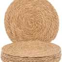 GENMOUS Woven Placemats Set of 8, 13" Round Placemats Natural Water Hyacinth Boho Placemats, Farmhouse Rattan Chargers for Dinner Plates,Rustic Braided Wicker Table Mats for Dining Table,Home,Wedding