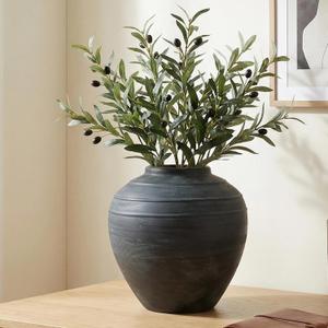 11" Blue Ceramic Vase, Rustic Farmhouse Living Room Home Decor