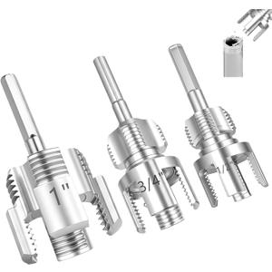 3PCS Integrated PVC Pipe Threader Tool - 1/2" & 3/4" & 1" Dual-Function Internal External Pipe Threading Tool for Water Pipe, Electric Drill Compatible Heavy-Duty Pipe Thread Cutting Tool Set (3 Size)