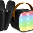 Mini Karaoke Machine for Kids & Adults, Kids Toys for Girls & Boys Gifts, Bluetooth Speaker with 2 Wireless Microphone for Kids Adults Toddler Girls Home Party Birthday Gifts Black