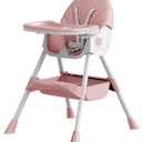 Baby High Chair, 5 in 1 High Chairs for Babies and Toddlers, Travel Foldable High Chair with Detachable PU Cushion, Double Removable Tray, Adjustable Height & Recline, Locking Wheels (Pink)