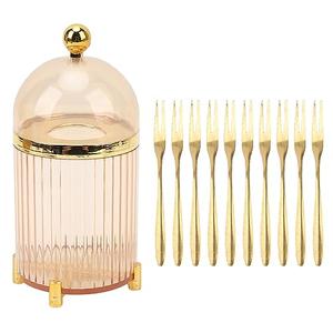 8Pcs Mini Gold Forks Set, 5 Inch Stainless Steel Appetizer Forks - Portable Cocktail Dessert Fruit Forks with Storage Jar for Party, Wedding, Home Kitchen