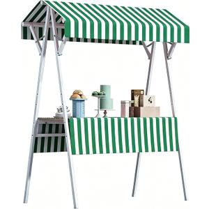 Outdoor Vendor Cart, 43.30in Foldable Metal Market Stall Display Stand with Canopy, Portable Multi-Purpose Floor Wagon for Retail Kiosks Events Festivals Farmers Markets Trade Shows, Green