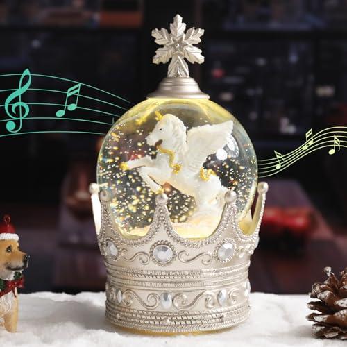 VCUTEKA Christmas Snow Globe, Musical Snow Globes Color Changing Swirling Glitter Battery Operated Lighted Snow Globes for Kids Gift and Home Décor, Unicorn