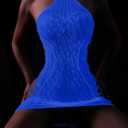 Women's Lingerie Sexy Fishnet Minin Dress Glow in the Dark Lingerie DIY Babydoll Halter Chemise Valentine's Day (White)