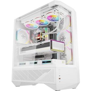darkFlash DY460 ATX Full-Tower PC Gaming Case, 400mm GPU Support for RTX 5090, 4×ARGB PWM Fans Included, 330° Full-View Tempered Glass, Separate PSU chamber, 360mm Radiator Support,USB-C, White