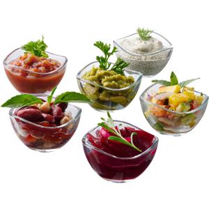 Vikko Mini Glass Bowls, Set of 6 Soy Sauce Dishes, Small 2.25 Ounce Dipping Sauce Cups, Dipping Bowls, Multi Purpose Small Glass Bowls for Dessert, Candy, Kitchen Prep, Dishwasher Safe