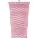 24oz Fully Studded Tumbler.Matte Light Pink Studded Tumbler with Lid and Straw.Reusable Double Walled Insulated Travel Tumbler.Plastic Acrylic Pastel Colored Tumbler Cup for Iced Coffee Smoothie.