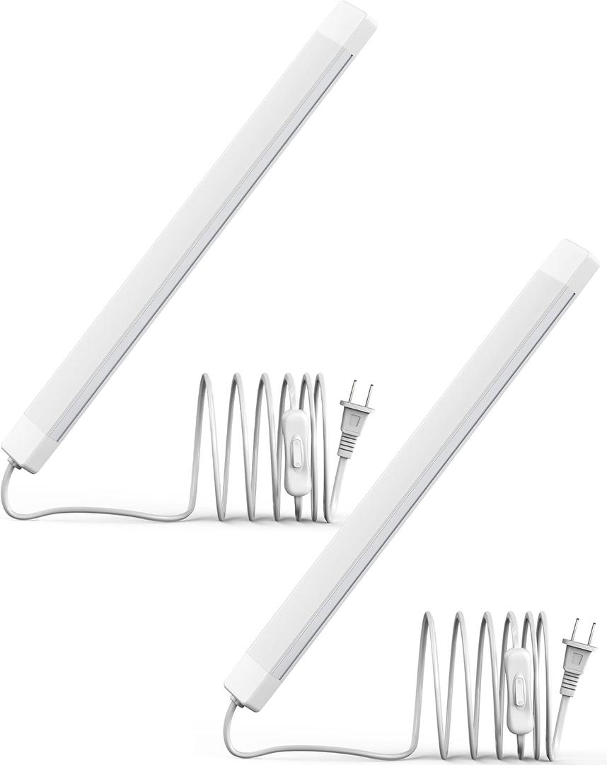 ASOKO 16 Inch Under Cabinet Lights,Plug and Play Under Counter Lighting,6000K Cool White with 700LM Bright,ETL Light Bar with ON/Off Switch for Kitchen, Desk,Workbench-2 Pack