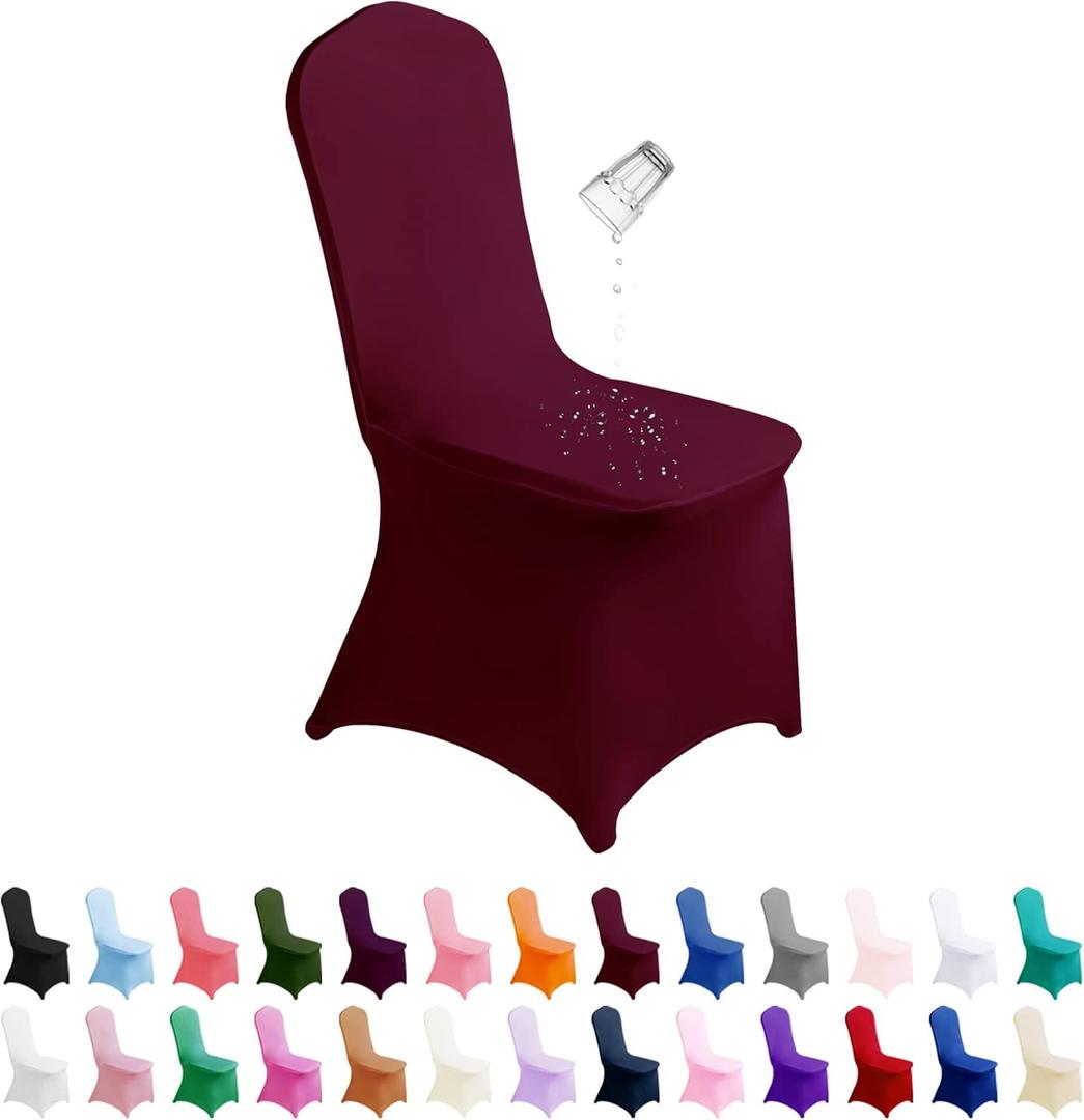 SuperO Waterproof Spandex Chair Cover 25PCS, Stretch Dining Chair Covers, Polyester Outdoor Chair Covers, Protector Stretch Chair Cover for Party Universal, Banquet, Wedding Event, Hotel(Burgundy)