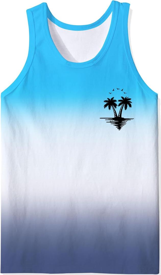 RAISEVERN Mens Tank Tops Summer Sleeveless Tee Cool Workout T-Shirts Beach Novelty Undershirts (XX-Large, Blue Grey)