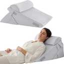 Bedluxe 3Pcs Orthopedic Bed Wedge Pillow Set, Foam Wedge Pillow Post Surgery for Back, Leg and Knee Support, Adjustable 9&12 Inch Folding Triangle Pillow for Sleeping, Acid Reflux, Snoring, Light Grey