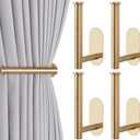 Adhesive Curtain Holdbacks - 4 Pack No Drill Tie Backs Hooks for Drapes, Damage-Free Wall Mounted Curtain Holders with Strong Adhesive (4, Gold)