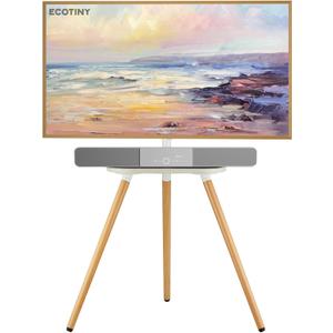 Tripod Easel TV Stand for 43-65" TVs, Height-Adjustable Swivel Corner Floor TV Stand with Wooden Tray, VESA 400x400 LCD/LED/OLED Compatible, Minimalist White