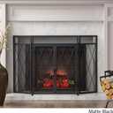 Laurel Modern Iron Folding Fireplace Screen with Door, Matte Black