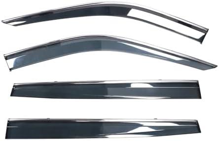 FREEMOTOR802 Tape-on Visors Fits 2020-2025 Toyota Highlander, Chrome Trim | Smoke Tinted, Premium Polycarbonate (PC), Rain Guards Side Window Wind Deflectors Vent Visors, 4-Piece