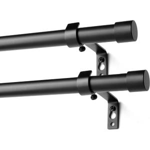 Curtain Rods Modern Minimalist Style,3/4 Inch Diameter Adjustable Curtain Rods for Windows, 16-48", Black, 2 Pack
