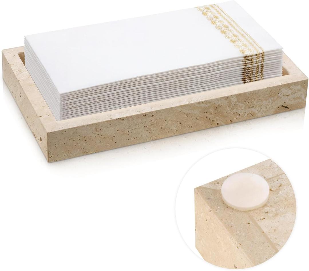 Beeveer Natural Travertine Guest Towel Holder Disposable Napkin Tray Dinner Paper Hand Basket for Bathroom Kitchen Restaurant Table Countertop (Vanity Tray)