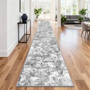 Long Hallway Runner Rug 2.6x16ft Textured Non Slip for Dogs,Gray