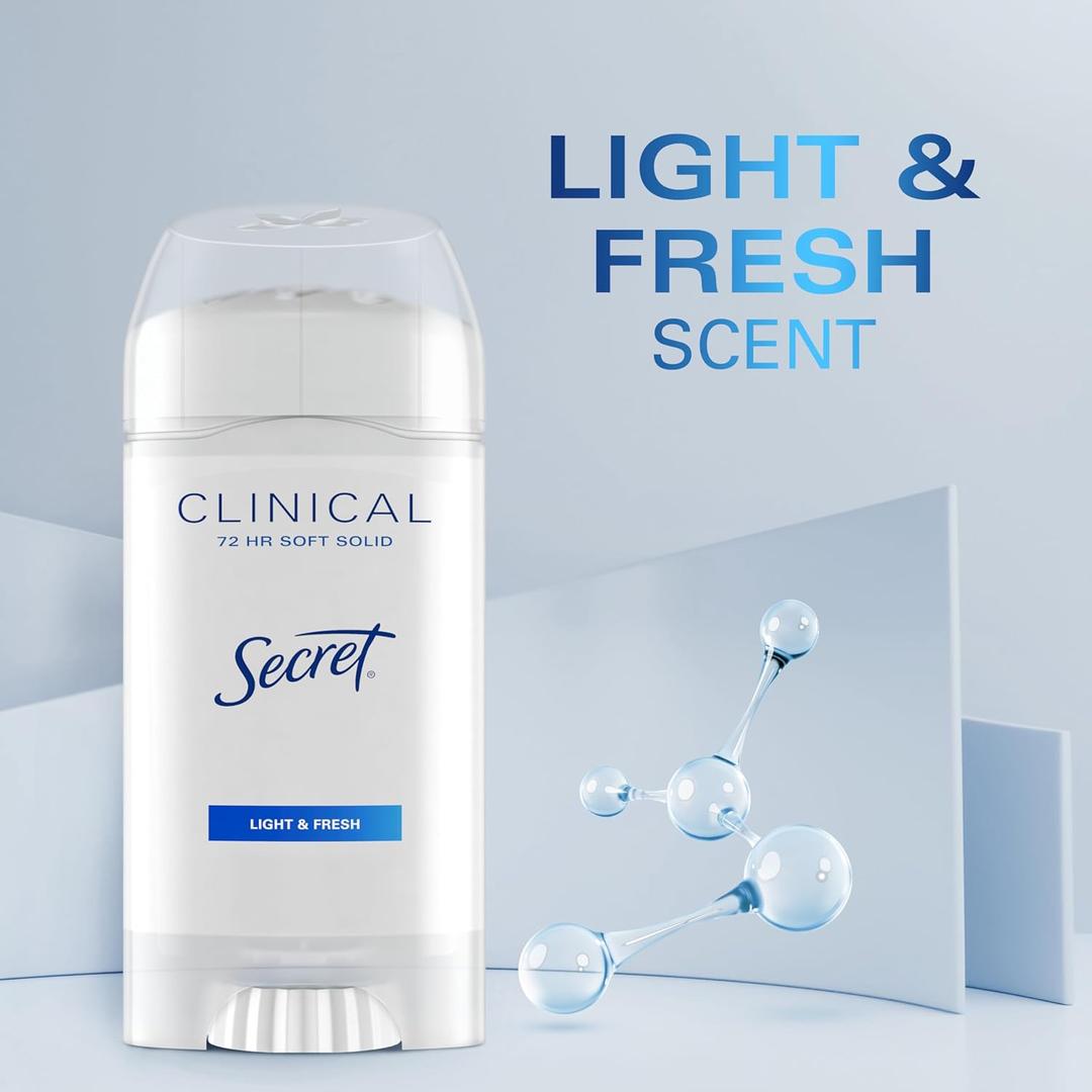Secret Clinical Strength Antiperspirant Deodorant for Women, Free & Sensitive, 3X Stress Protection, 72hr Sweat & Odor Protection, PH Balancing Minerals, Invisible Solid, Unscented, 1.6 oz (Pack of 1)