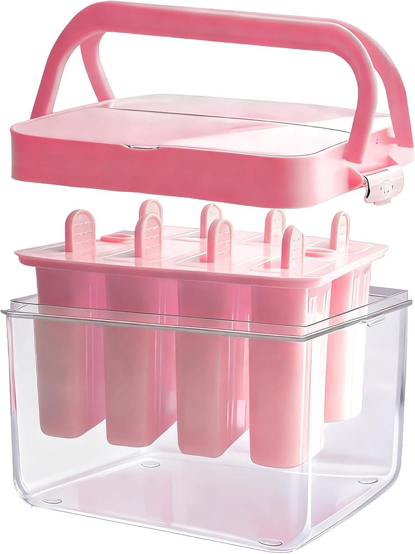 Popsicles Molds with Lid and Bin 9 Pieces Reusable Easy Release Entire Homemade Popsicle Molds Odorless Ice Pop Maker BPA Free
