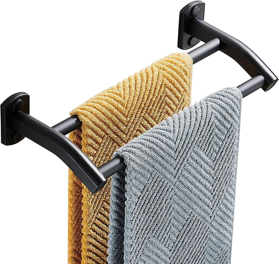 Black Double Towel Bar, Hand Towel Rack for Bathroom Wall Mounted Towel Hanger, Matte Black Bath Towel Rod,12 Inch