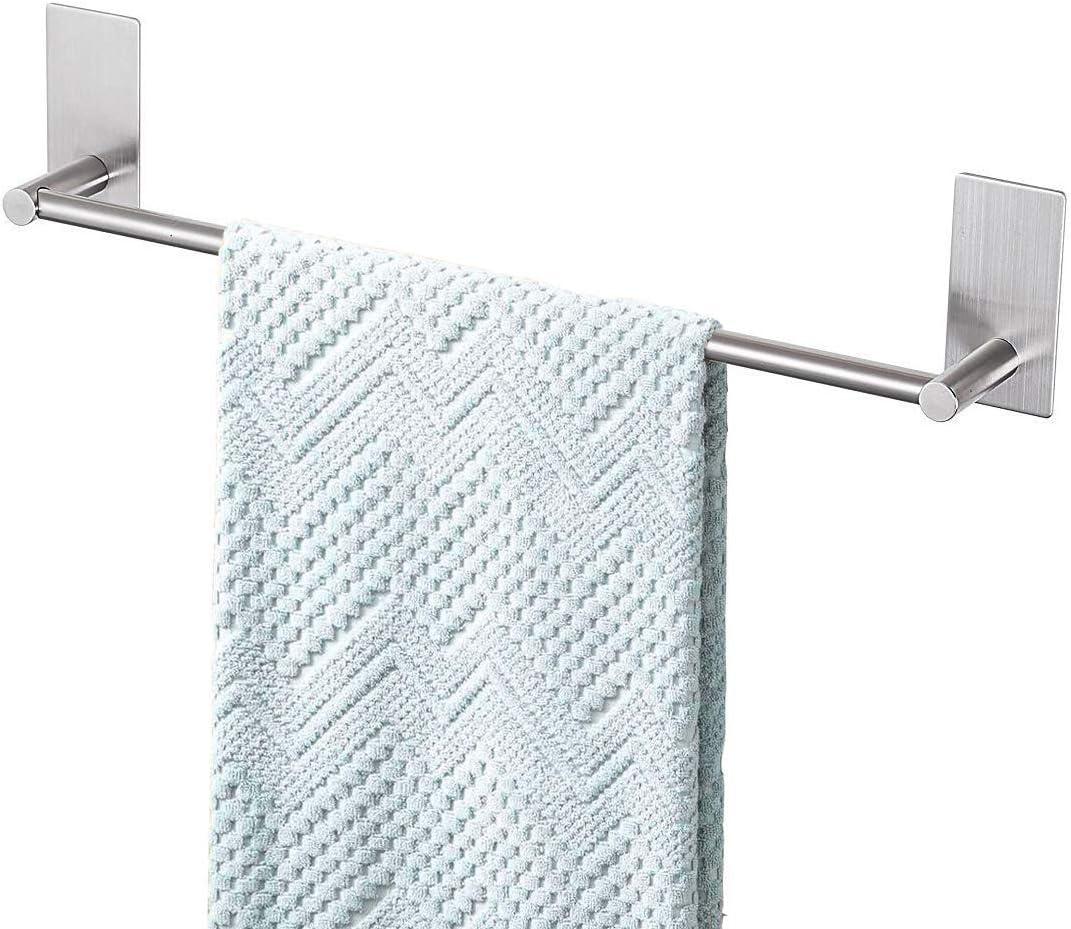 Songtec Bathroom Towel Bar 16-inch, No Drill Stick On Towel Rack, Easy Install with Self-Adhesive, Premium SUS304 Stainless Steel - Brushed Nickle