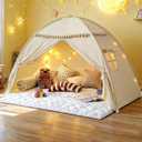 Bed Tent Twin Size for Girls & Boys - Indoor Privacy Toddler Sleeping Teepee with Blackout Design, Breathable Portable Twin Bed Tent for Drafty Rooms, Cottage Floor Camping (Twin Beige)